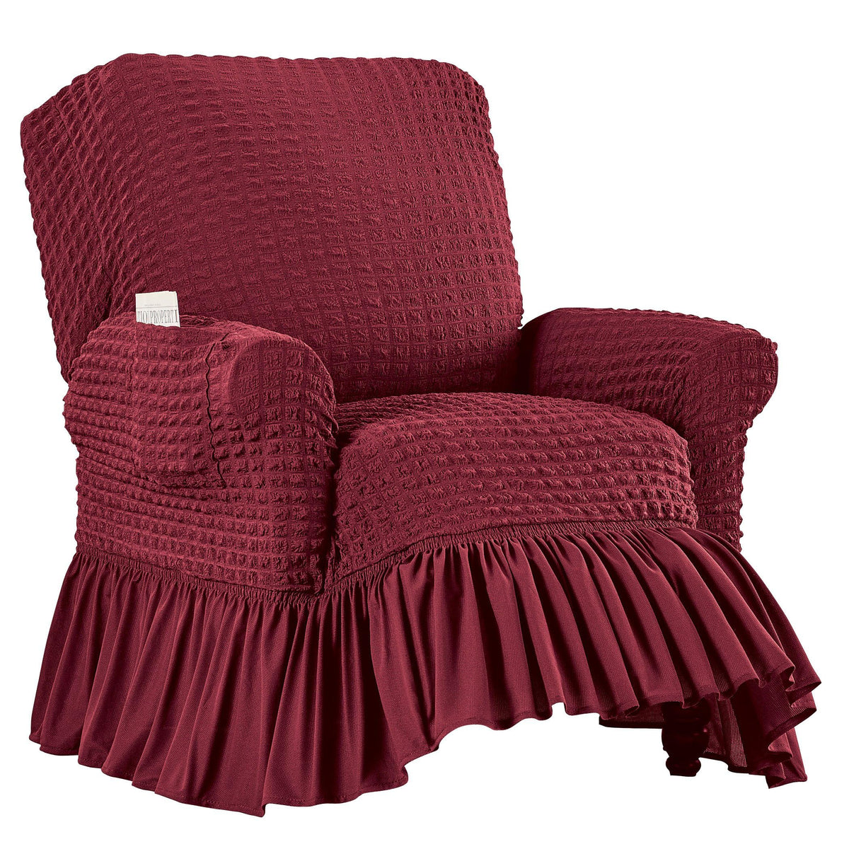 Collections Etc Textured Squares Ruffled Slipcover Taupe Loveseat