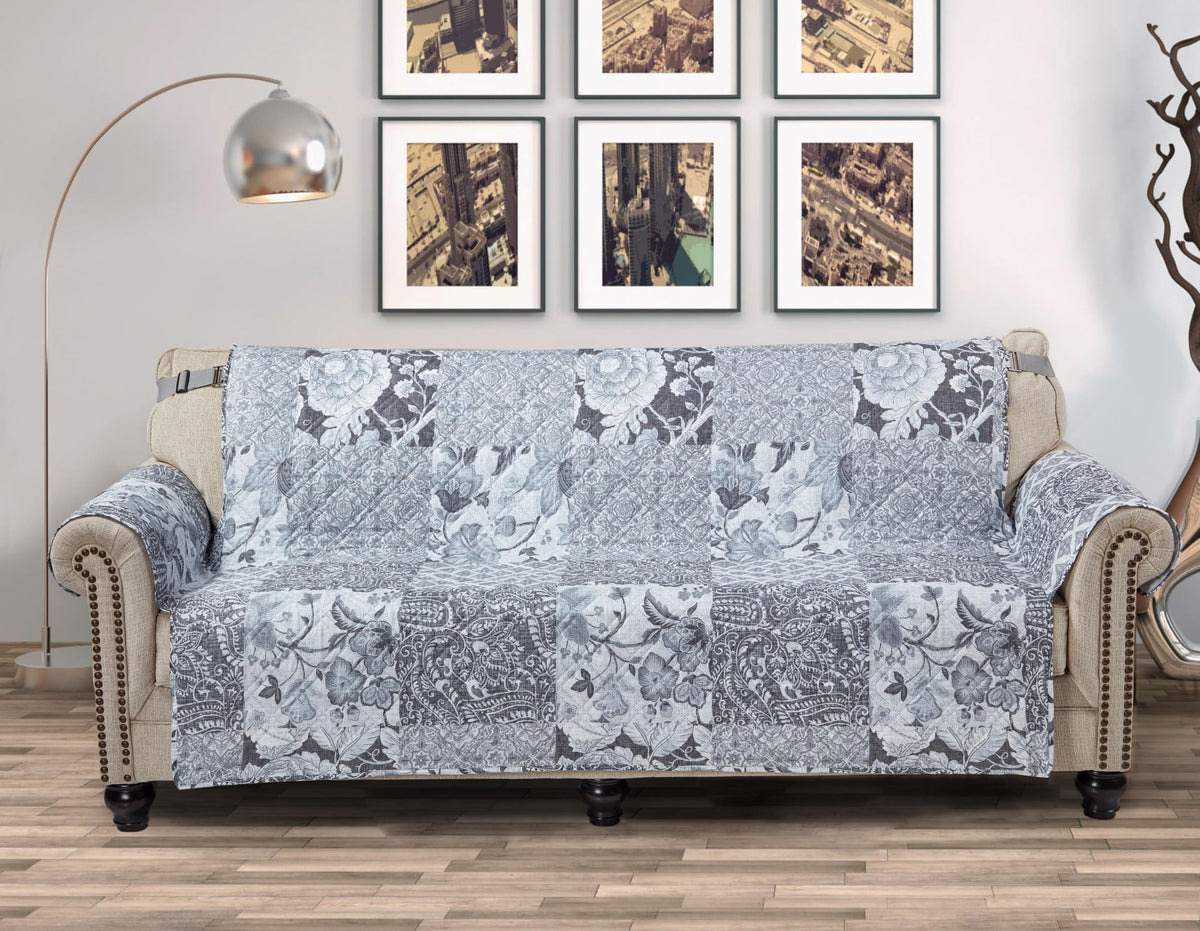 Brilliant Sunshine Blue Toile Couch Loveseat Slip Cover for Dogs