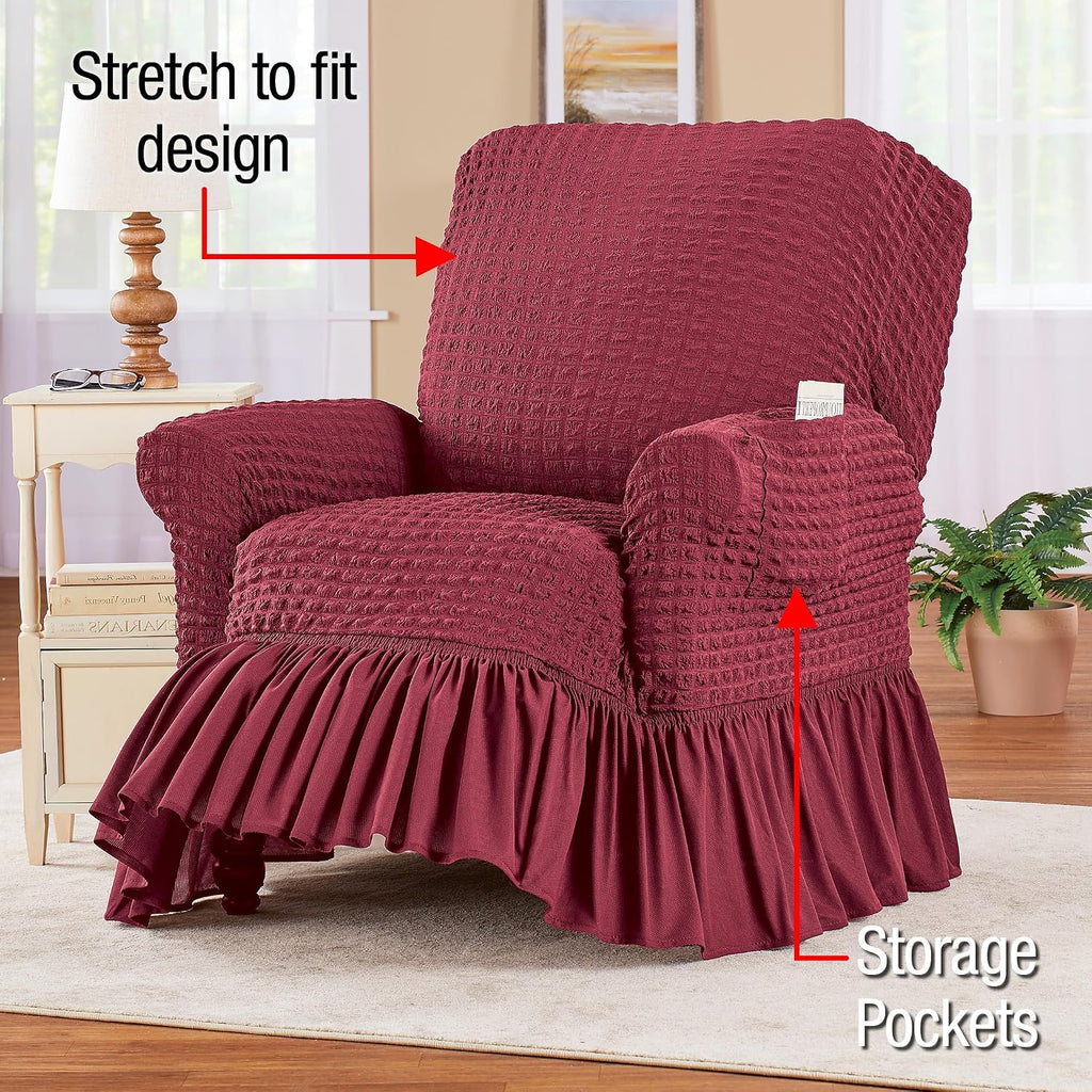 Collections Etc Textured Squares Ruffled Slipcover Taupe Loveseat