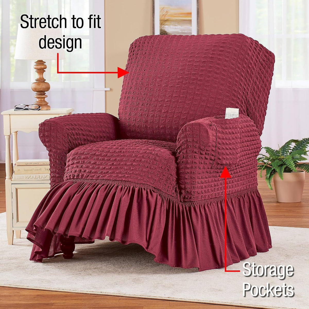 Collections Etc Textured Squares Ruffled Slipcover Taupe Loveseat