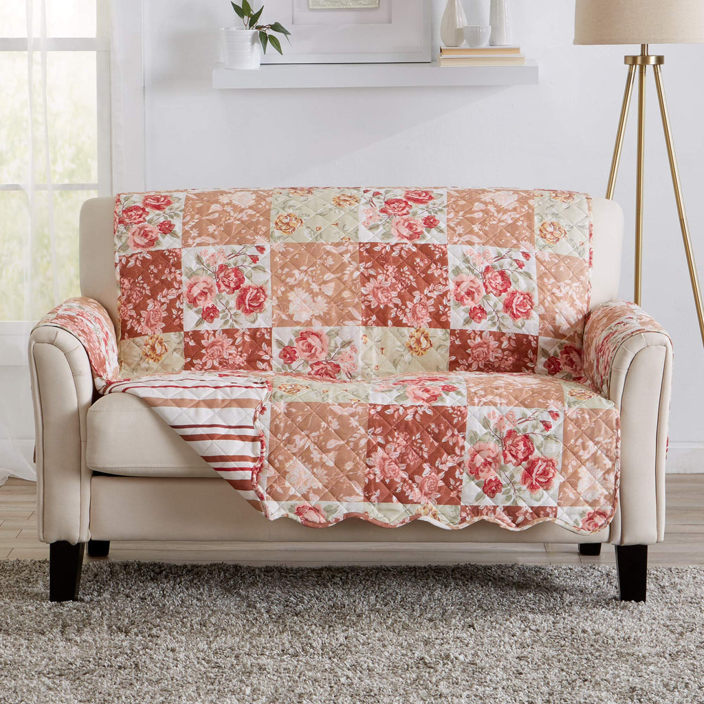 Great Bay Home Reversible Patchwork Sofa Cover - Washable Slipcover Furniture Protector with Elastic Straps - Perfect for Kids & Pets - Box-Stitched Detail (Taupe)