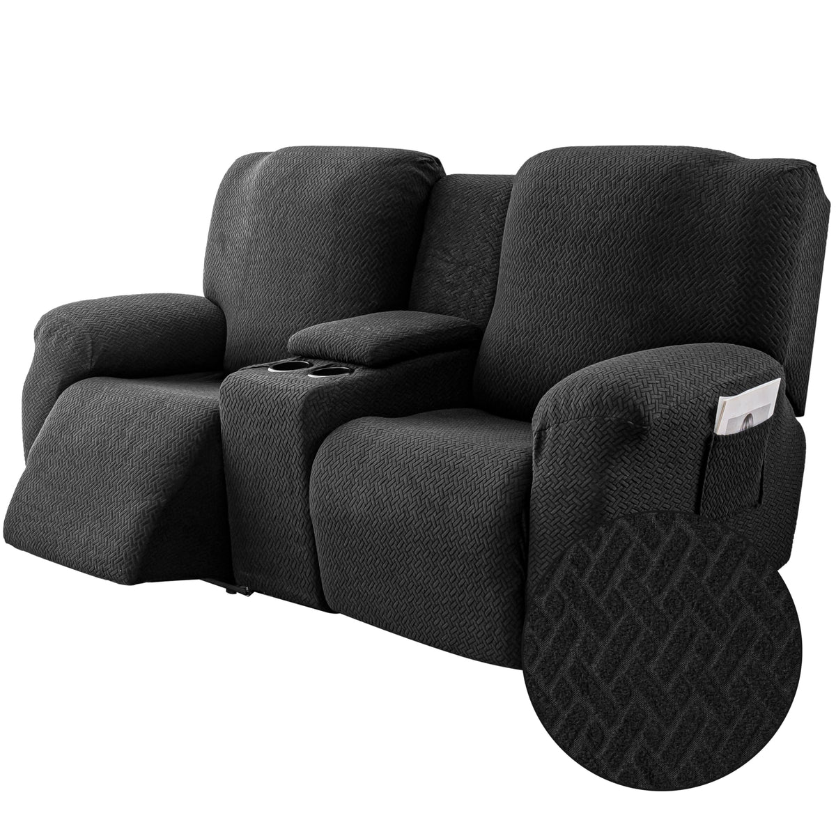 Genina Recliner Loveseat Covers with Console,2 Seater,Taupe