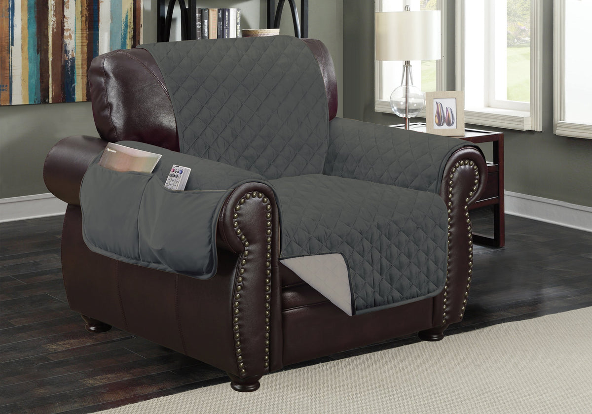 Crystal Trading Furniture Protector Slipcover - Reversible Quilted - Machine Washable - Polyester - Durable Fabric - 2 Pockets for Magazines, Newspapers, Remotes (Sofa, Purple-Light Purple)