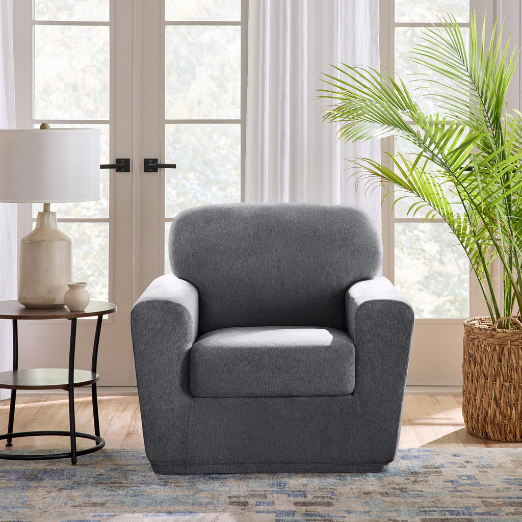 SureFit Cedar Stretch Texture Loveseat Slipcovers, Two-Piece Loveseat Cover and Cushion Cover for A Secure Fit, Machine Washable Cushion and Loveseat Covers, Gray