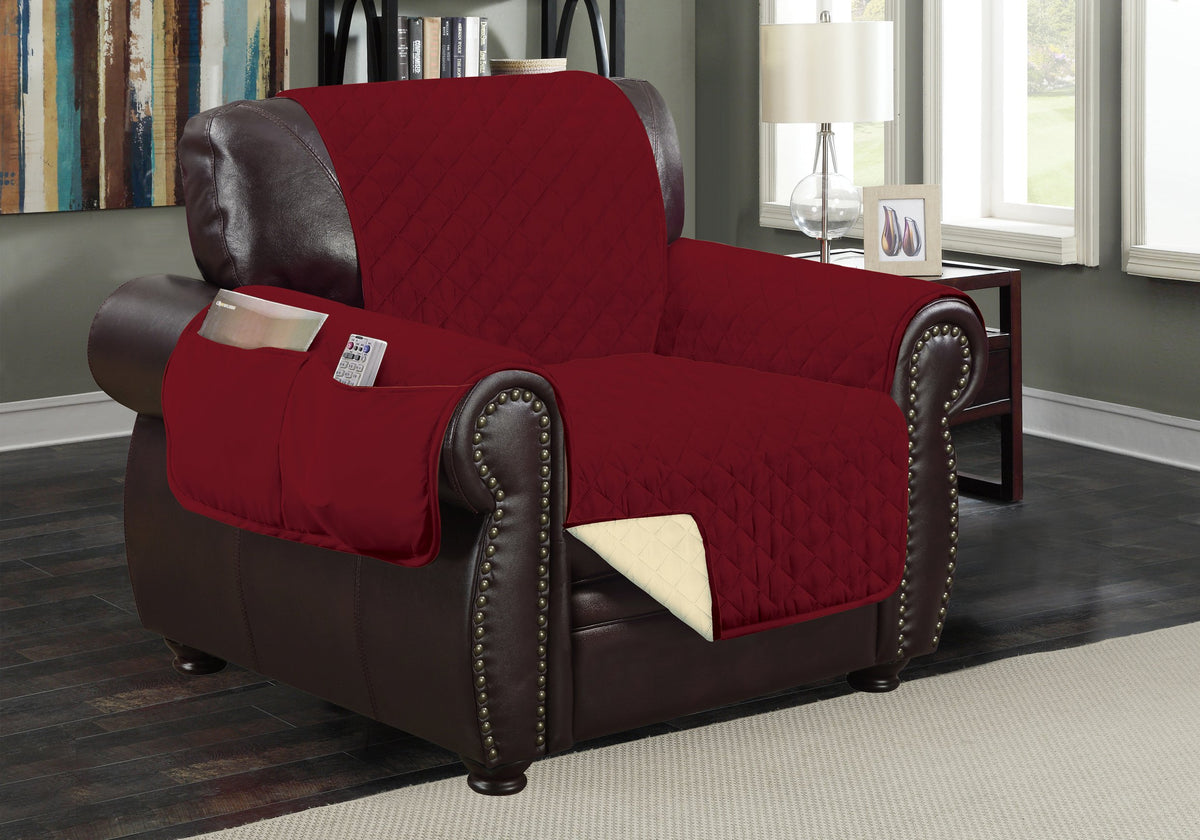 Crystal Trading Furniture Protector Slipcover - Reversible Quilted - Machine Washable - Polyester - Durable Fabric - 2 Pockets for Magazines, Newspapers, Remotes (Sofa, Purple-Light Purple)