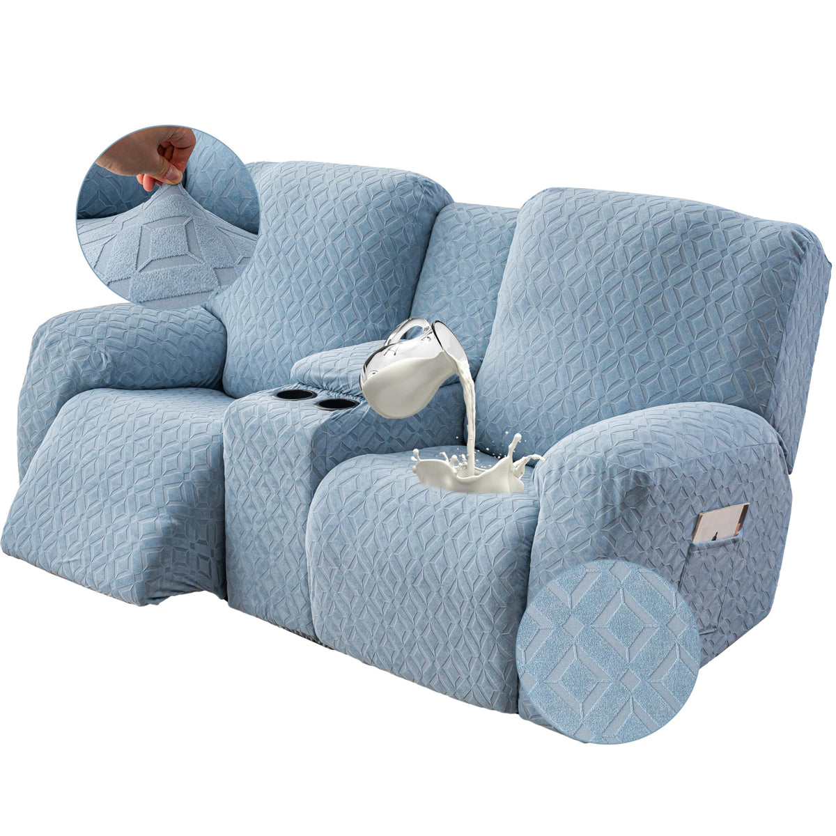 Genina Waterproof Recliner Loveseat Cover,2 Seat with Console,Dark Gray