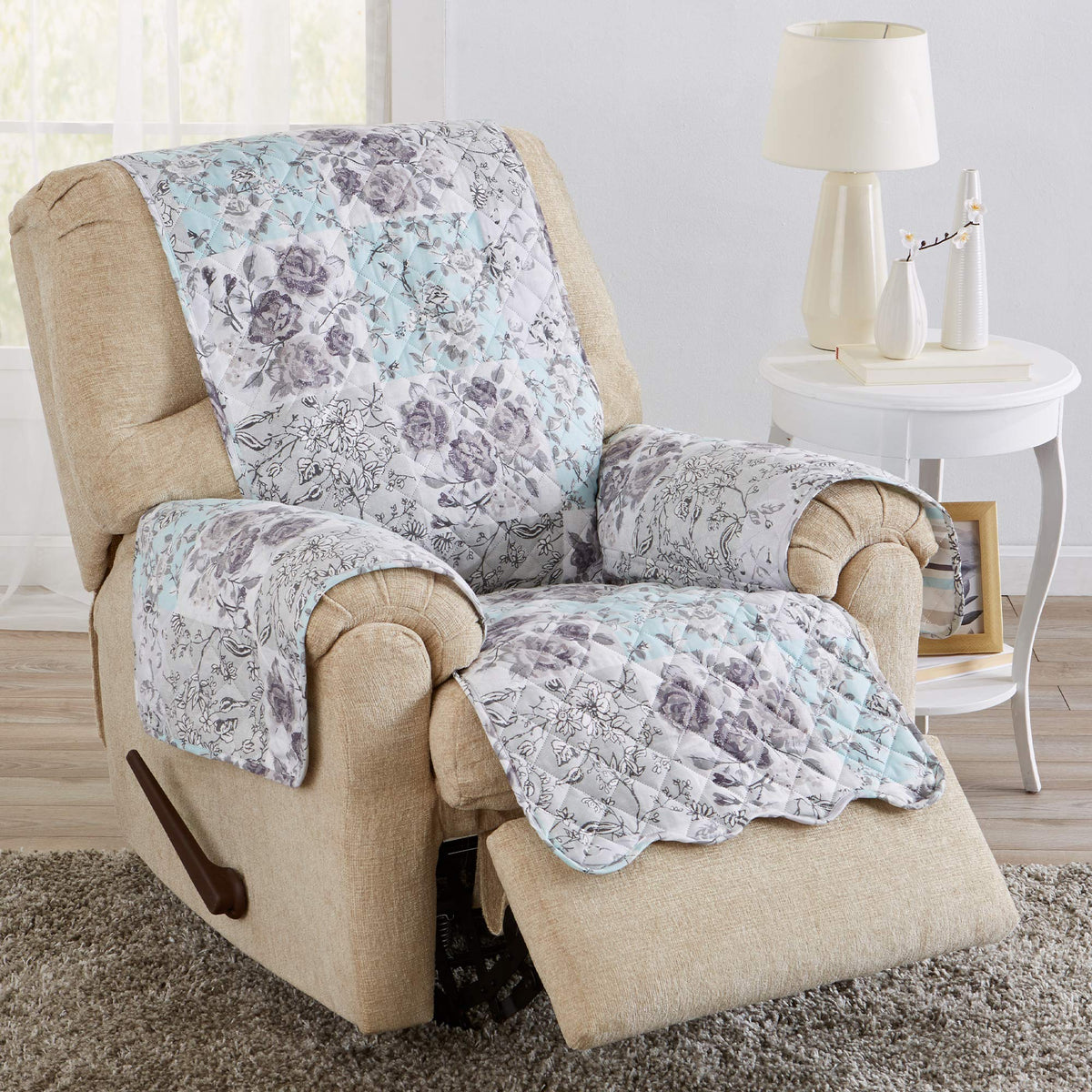 Great Bay Home Reversible Patchwork Sofa Cover - Washable Slipcover Furniture Protector with Elastic Straps - Perfect for Kids & Pets - Box-Stitched Detail (Taupe)