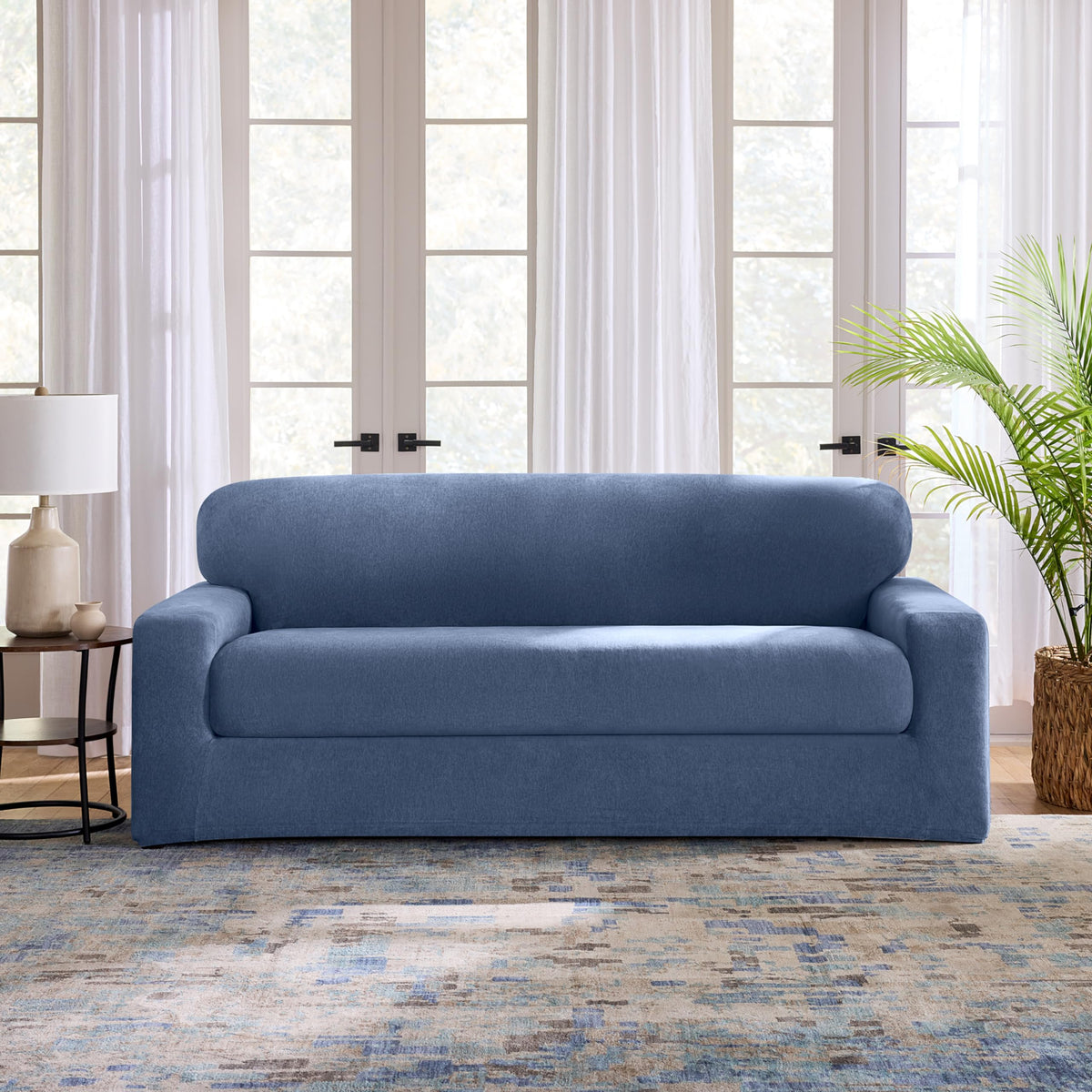 SureFit Cedar Stretch Texture Loveseat Slipcovers, Two-Piece Loveseat Cover and Cushion Cover for A Secure Fit, Machine Washable Cushion and Loveseat Covers, Gray