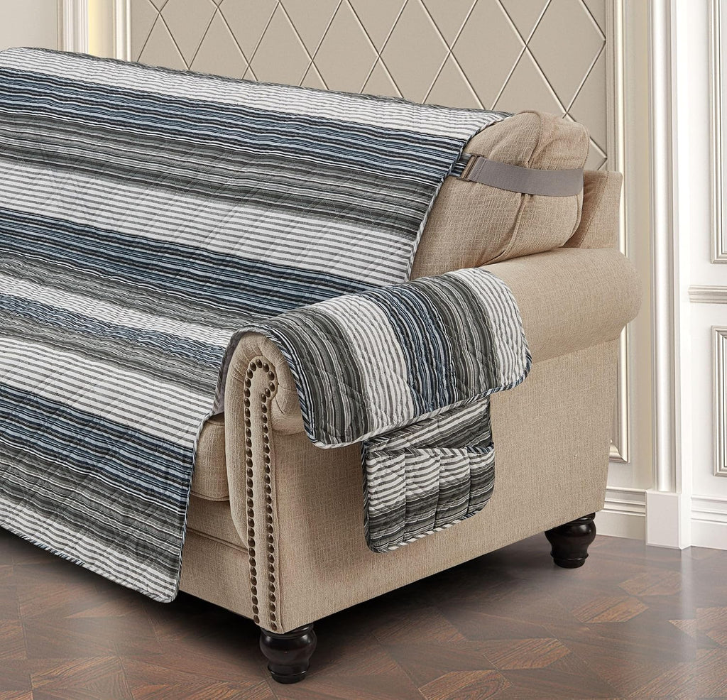Brilliant Sunshine Multi Grey Stripes Couch Loveseat Slip Cover for Dogs