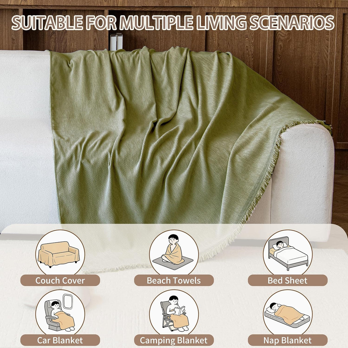 Couch Covers for Dogs 3 Cushion, Loveseat Slipcovers Washable, Pet L Shape Sectional Couch Protector, Boho Sofa Blanket Cover, Herringbone Chenille, Green, 71"x118"