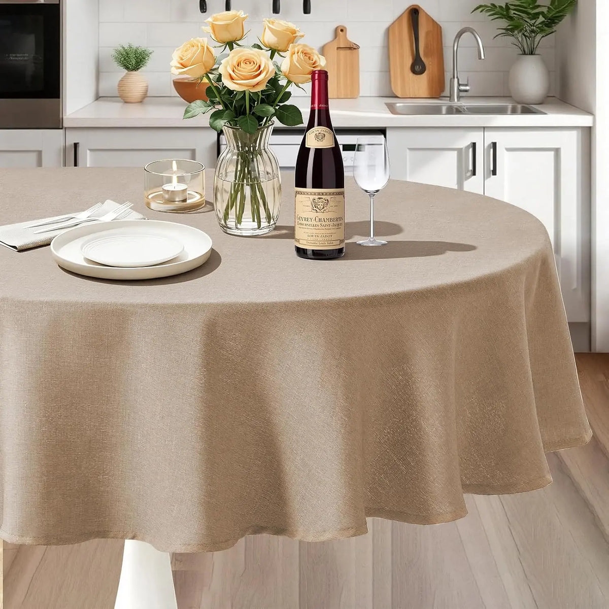 Polyester Rectangle Tablecloth - Sage Green, 60x104 in, Wrinkle-Free, Wipe-Clean, Waterproof, Machine Washable, Solid Textured Dining Cover for Party, Spring Wedding Kitchen Decor