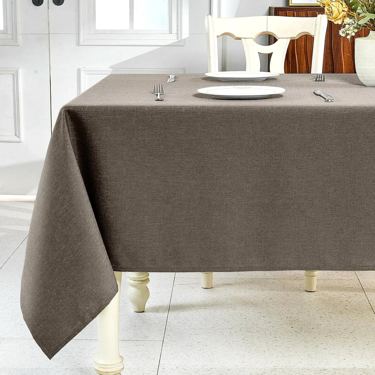 Polyester Rectangle Tablecloth - Sage Green, 60x104 in, Wrinkle-Free, Wipe-Clean, Waterproof, Machine Washable, Solid Textured Dining Cover for Party, Spring Wedding Kitchen Decor