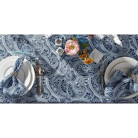 Design Imports 60" x 84" Blue Paisley Print Tablecloth with  Zipper