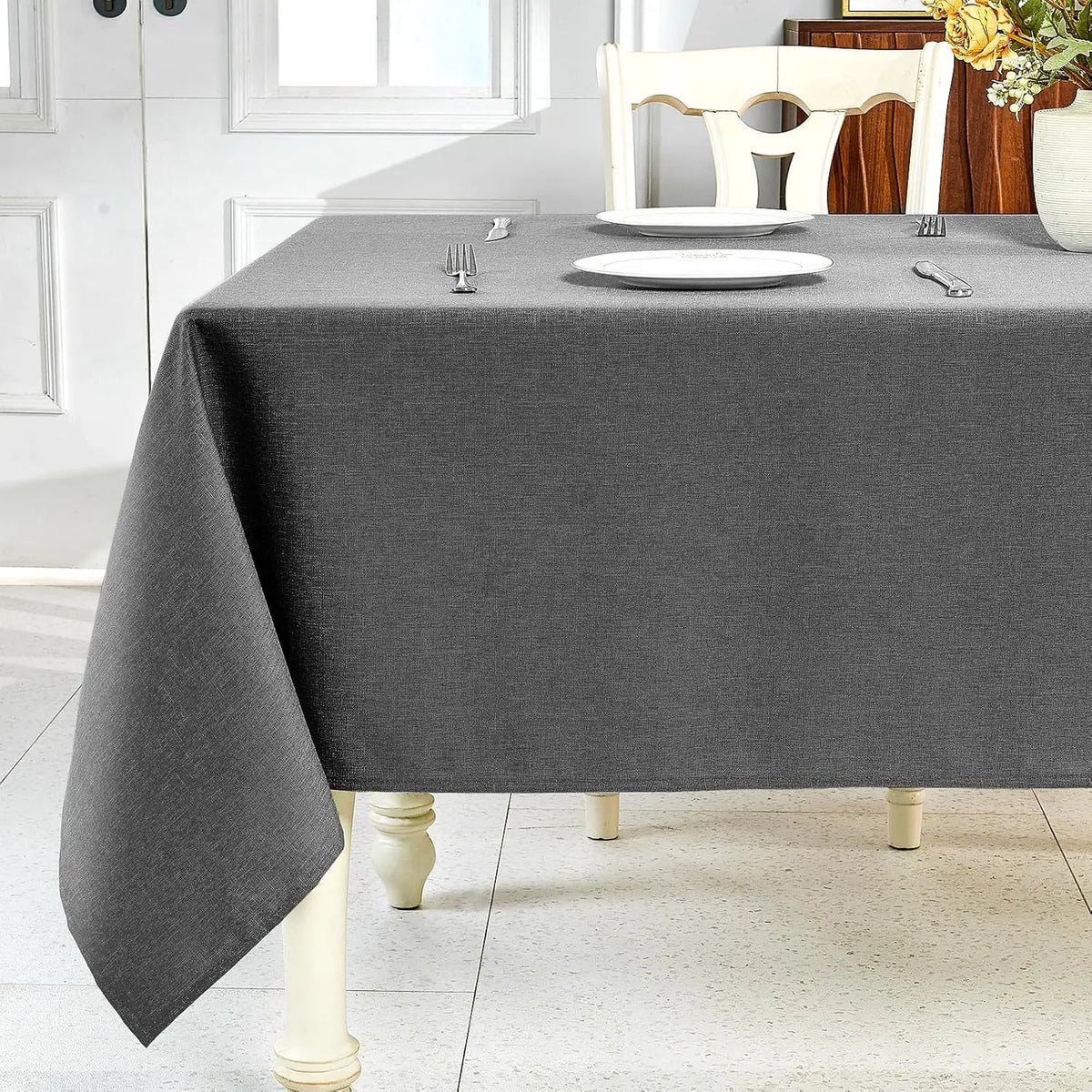 Polyester Rectangle Tablecloth - Sage Green, 60x104 in, Wrinkle-Free, Wipe-Clean, Waterproof, Machine Washable, Solid Textured Dining Cover for Party, Spring Wedding Kitchen Decor