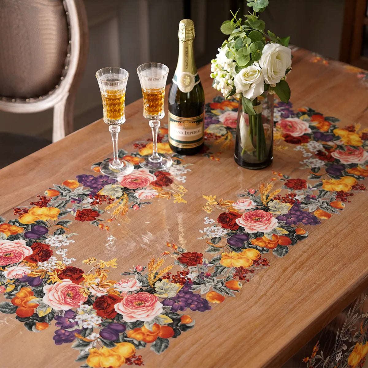 Artbloss 1-Piece Decorative Vinyl PVC Rectangle Table Cover Protector, Spill-Safe Synthetic Plastic Tablecloth, Oil-Proof for Dining Room Dining Tables, Party Use with Artificial Flowers Compatibility